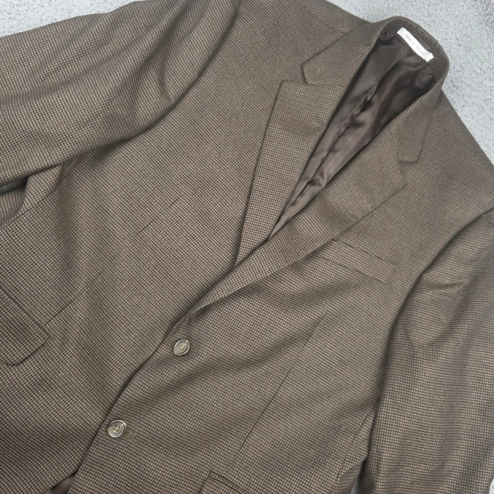 Chaps Sport Coat Men 44R Brown Micro Houndstooth Two Button Blazer Classic Fit